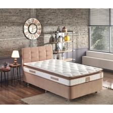 Niron Queen 120x200 Bir Buçuk Kişilik Pedli Yatak Seti Sütlü Kahve Kumaş Baza Başlık ve Yatak Takımı