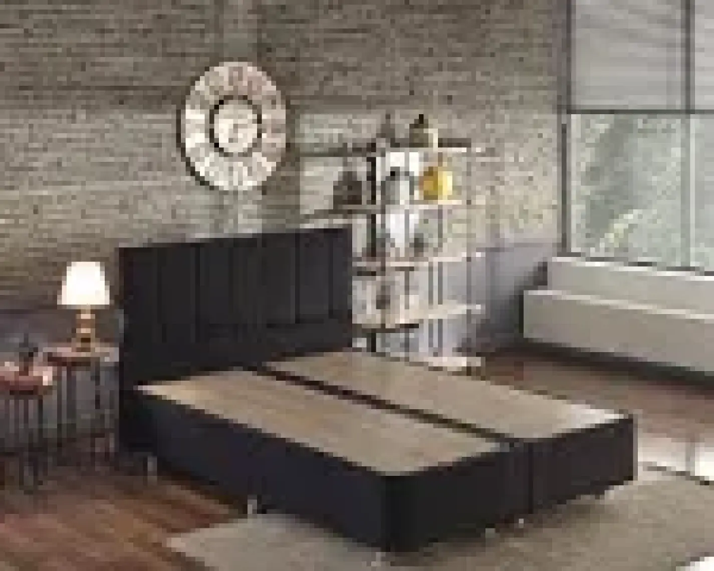 Niron Ela Baza ve Başlık Seti 200x200 cm Çift Kişilik Siyah Kumaş Baza ve Başlığı Silinebilir Soho Kumaş