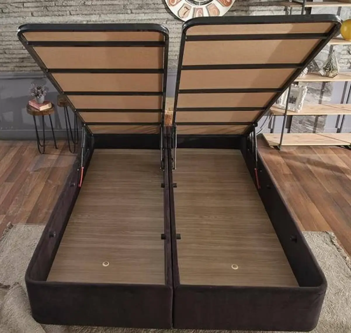 Niron Ela Baza ve Başlık Seti 200x200 cm Çift Kişilik Siyah Kumaş Baza ve Başlığı Silinebilir Soho Kumaş