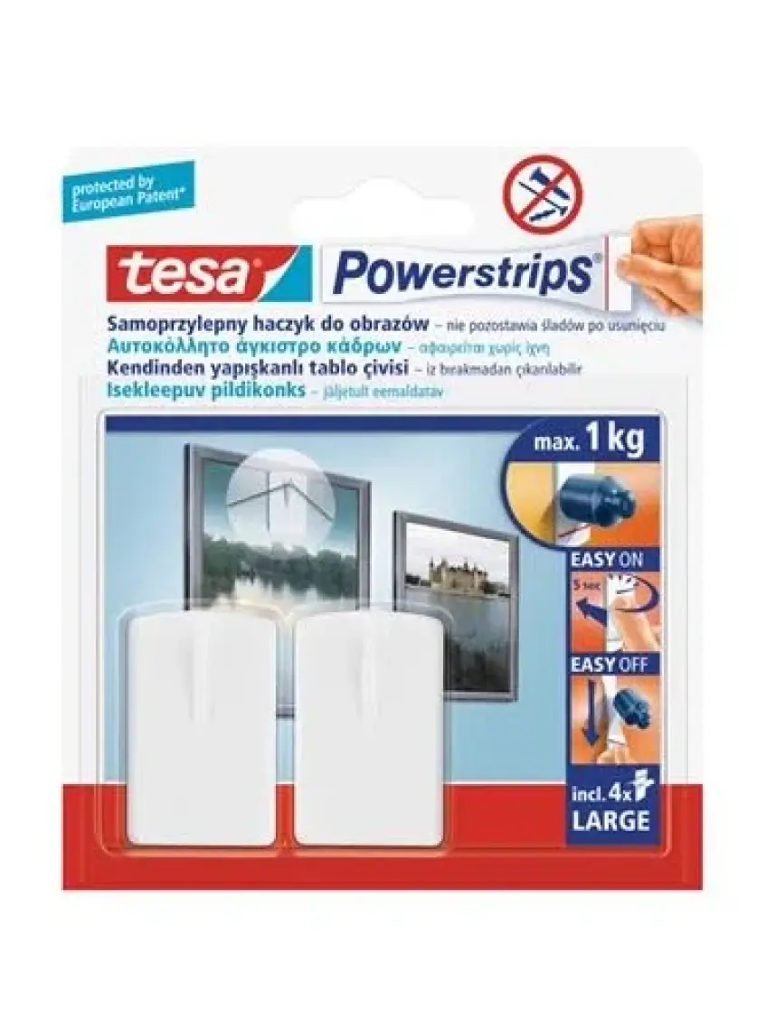 Tesa Powerstrips Çerçeve Askısı Kendinden Yapışkanlı, Çıkarılabilir, beyaz