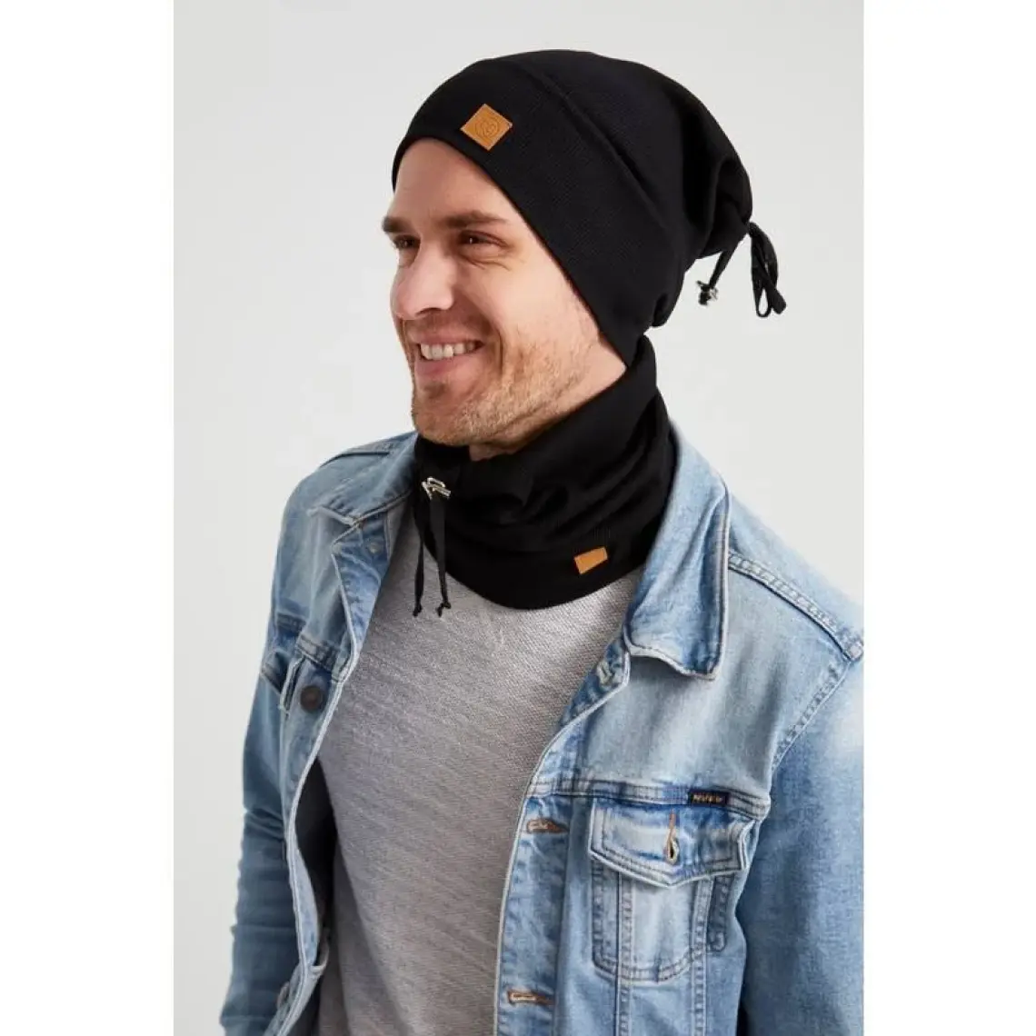Butikgiz Erkek Siyah İp Özel Tasarım 4 Mevsim Şapka Bere Buff Ultra Yumuşak Penye