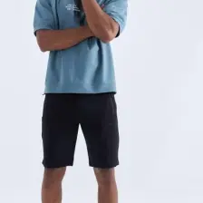 Tommy Life Siyah Erkek Gizli Fermuar Arka Cepli Bağcıklı Standart Kalıp Şort-81136