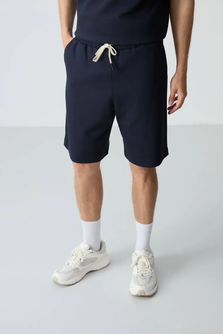 Air Jones Gri Melanj Pamuklu Kalın Yumuşak Dokulu Oversize Fit Basic Erkek Şort Takım - 85257