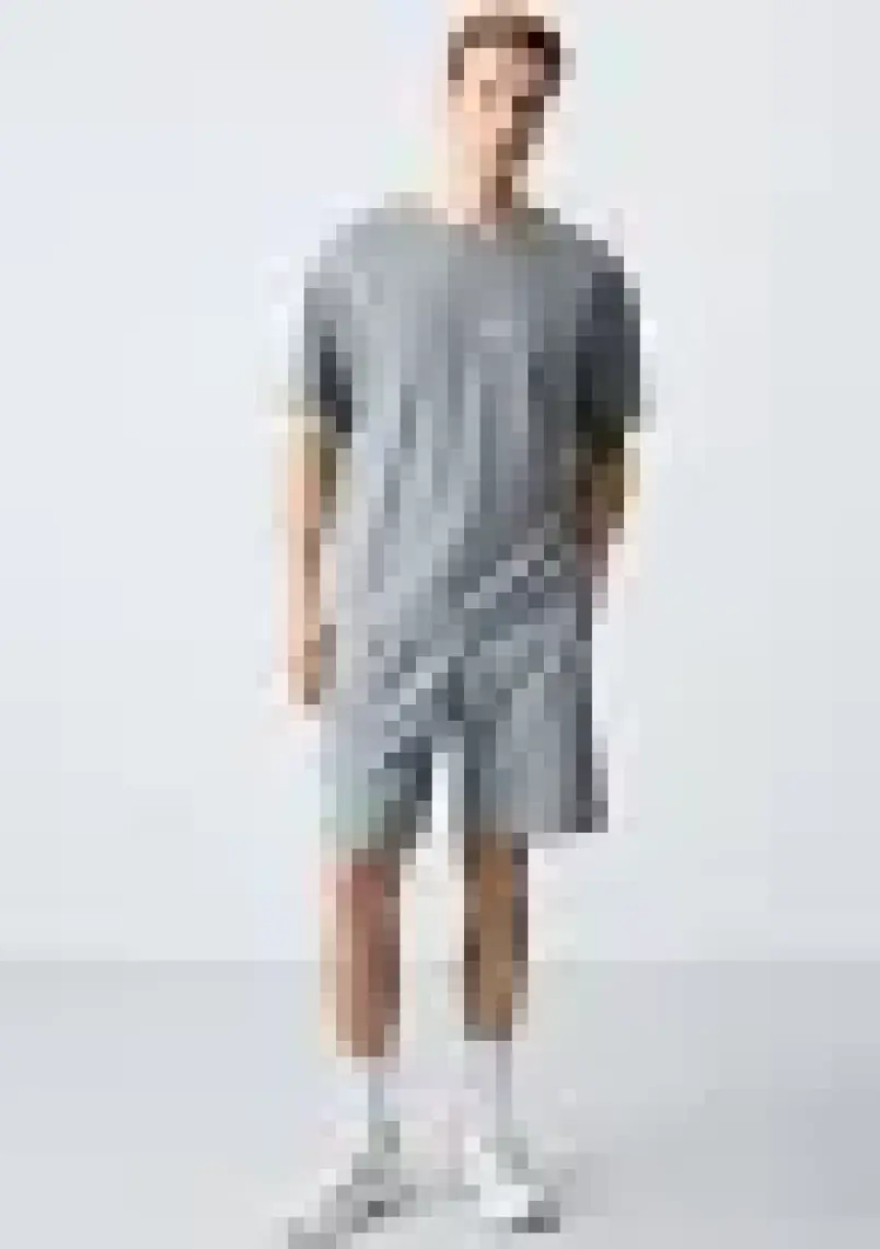 Air Jones Gri Melanj Pamuklu Kalın Yumuşak Dokulu Oversize Fit Basic Erkek Şort Takım - 85257