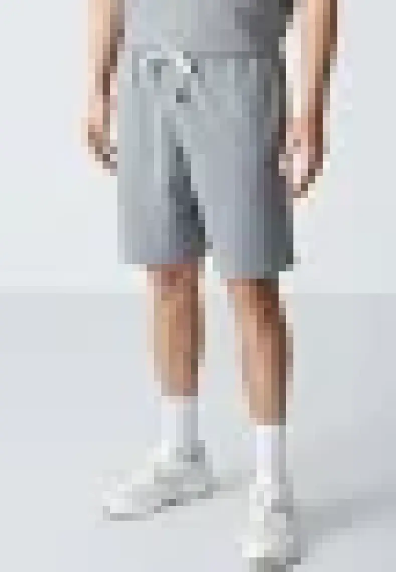 Air Jones Gri Melanj Pamuklu Kalın Yumuşak Dokulu Oversize Fit Basic Erkek Şort Takım - 85257