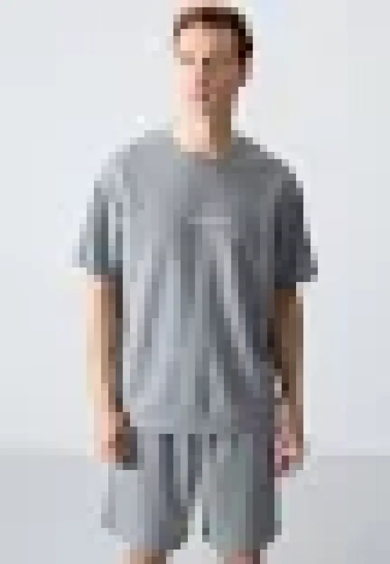 Air Jones Gri Melanj Pamuklu Kalın Yumuşak Dokulu Oversize Fit Basic Erkek Şort Takım - 85257