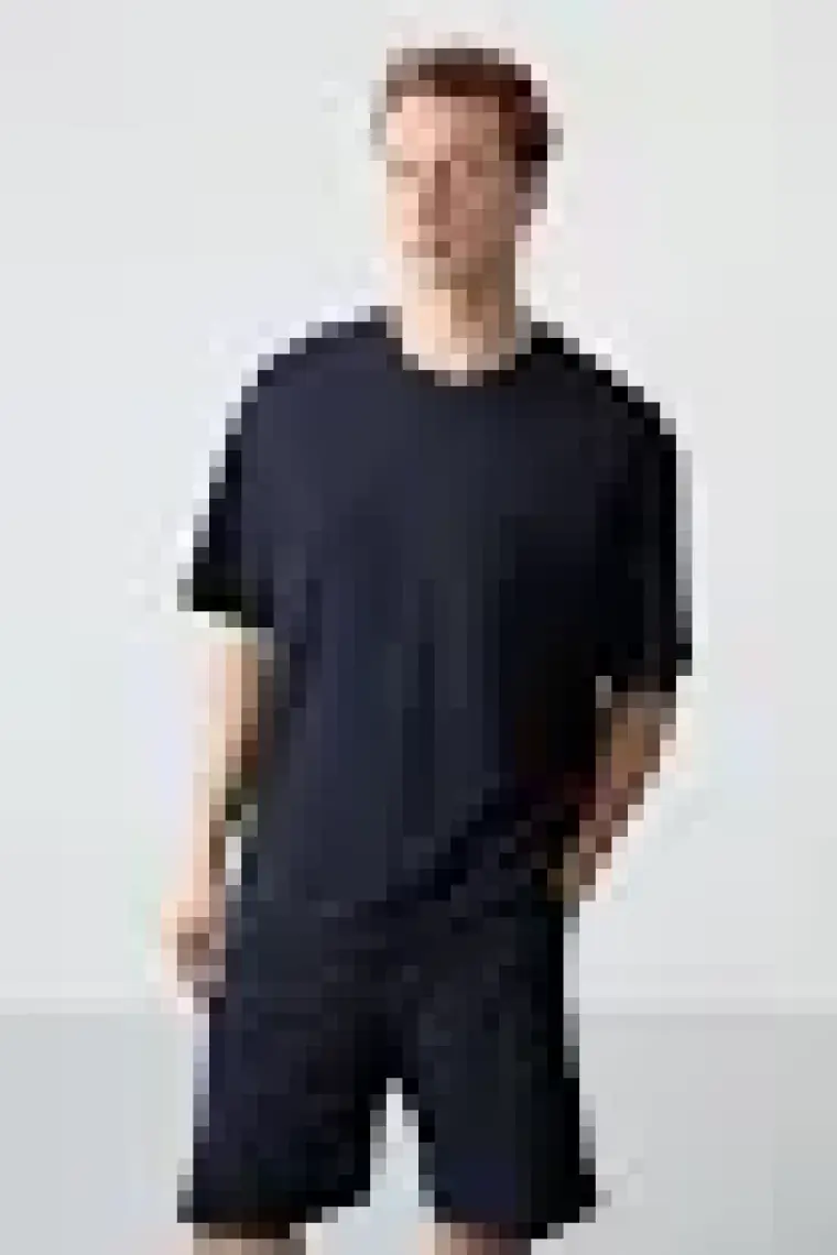 Air Jones Gri Melanj Pamuklu Kalın Yumuşak Dokulu Oversize Fit Basic Erkek Şort Takım - 85257