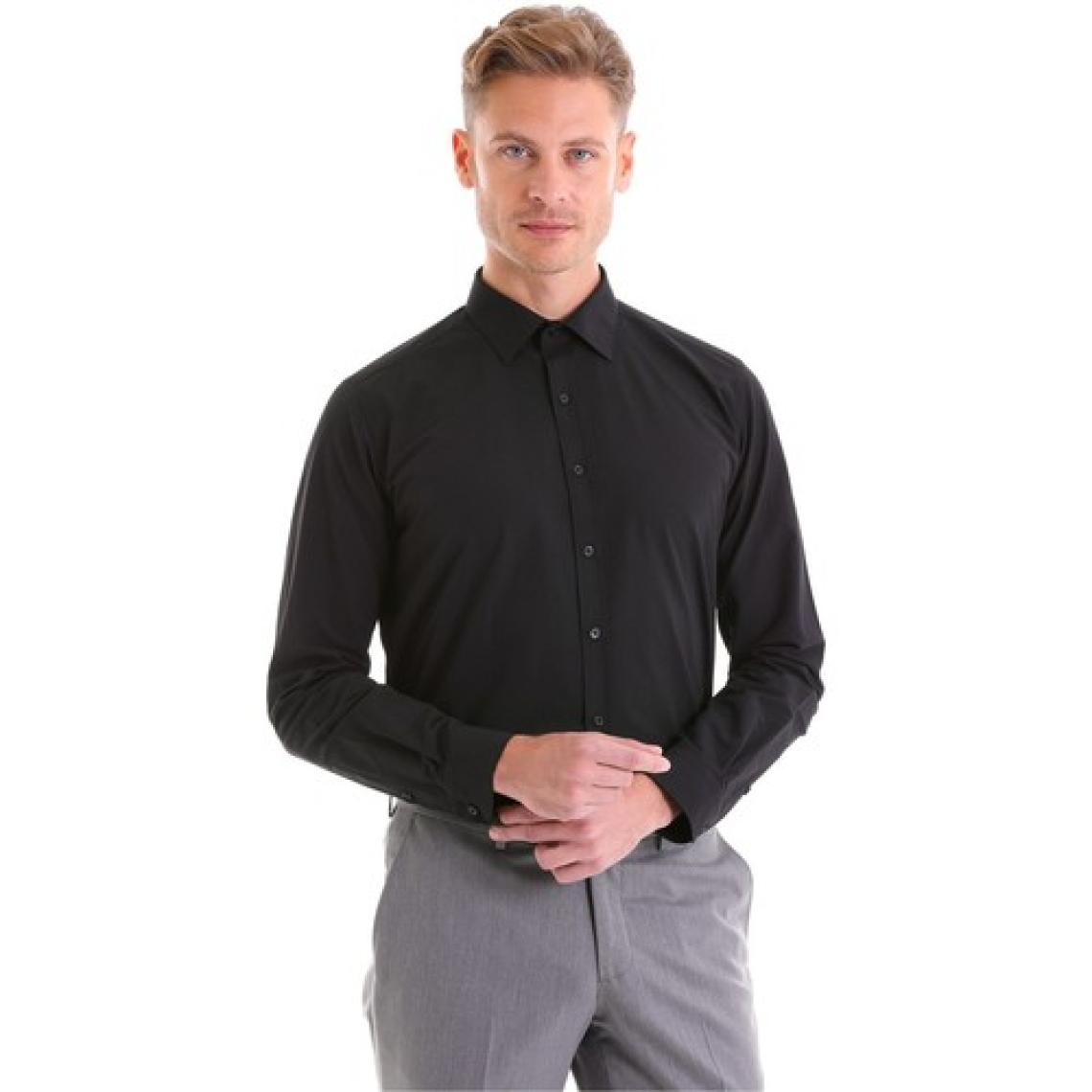 Hatemoğlu Erkek Siyah Slim Fit Pamuklu Uzun Kollu Gömlek