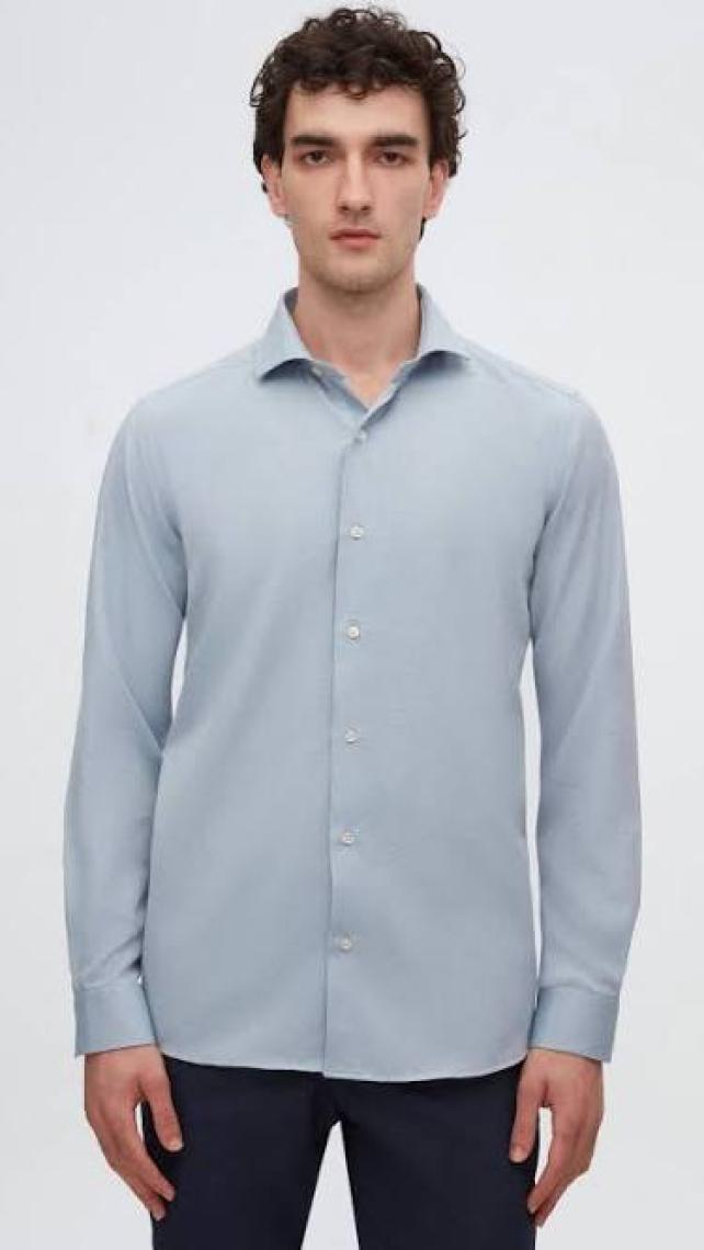 Slim Fit Açık Mavi Italyan Yaka Armürlü Uzun Kollu Kolay Ütülenebilir Nefes Alan Dört Mevsi 2HF02ORT3185