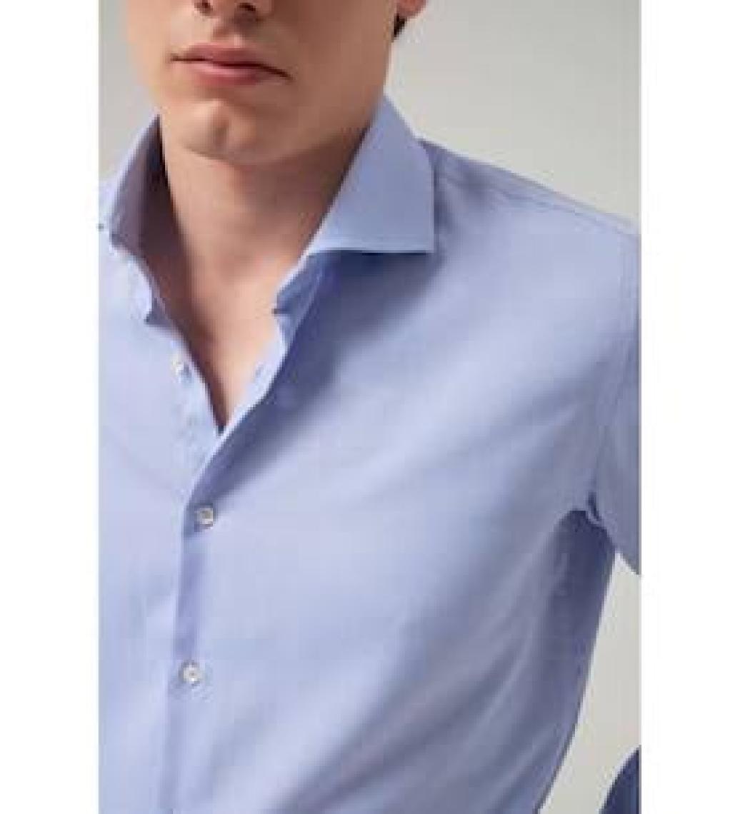 Slim Fit Açık Mavi Italyan Yaka Armürlü Uzun Kollu Kolay Ütülenebilir Nefes Alan Dört Mevsi 2HF02ORT3185