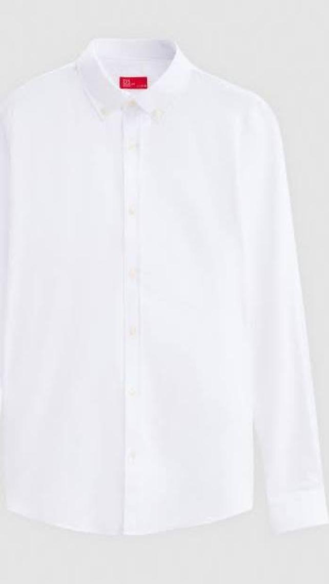 Slim Fit Beyaz Armürlü Düğmeli Yaka Pamuklu Gömlek 5HC02ORT07265