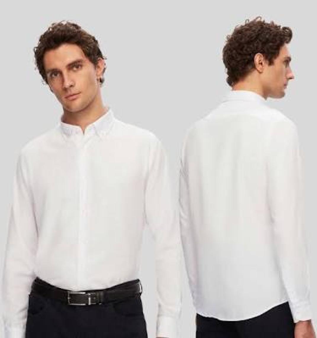 Slim Fit Beyaz Armürlü Düğmeli Yaka Pamuklu Gömlek 5HC02ORT07265
