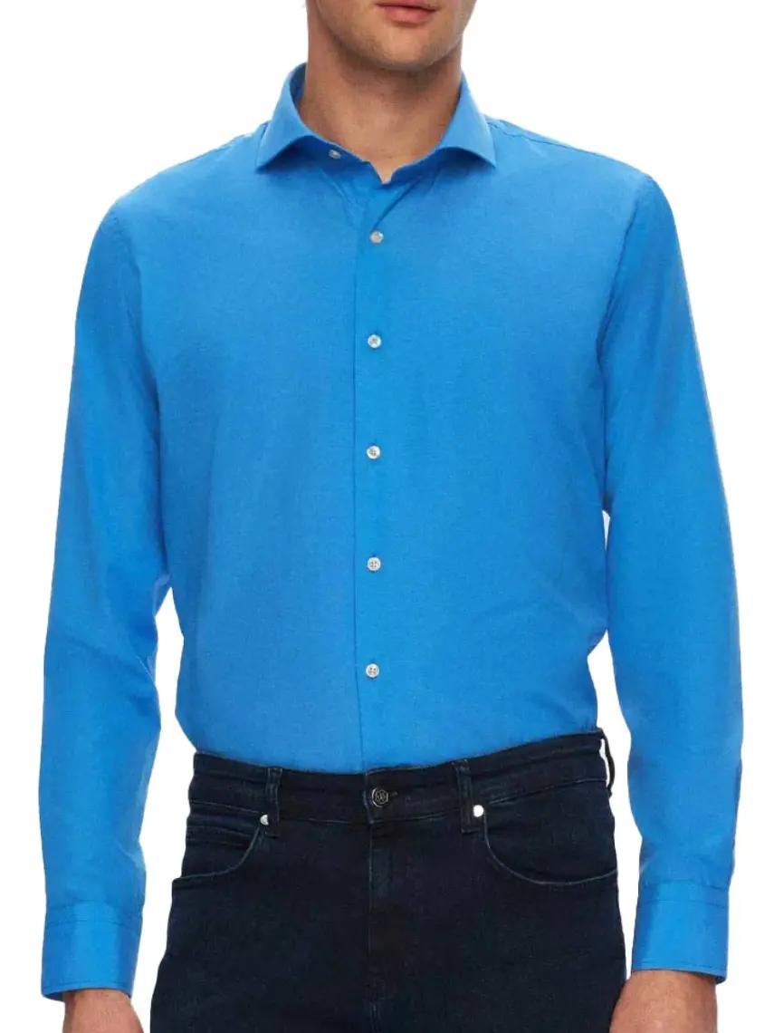Slim Fit Mavi Italyan Yaka Dar Kesim Klasik Kravatlık Uzun Kollu Kolay Ütülenebilir Nefes 2HF02ORT4185