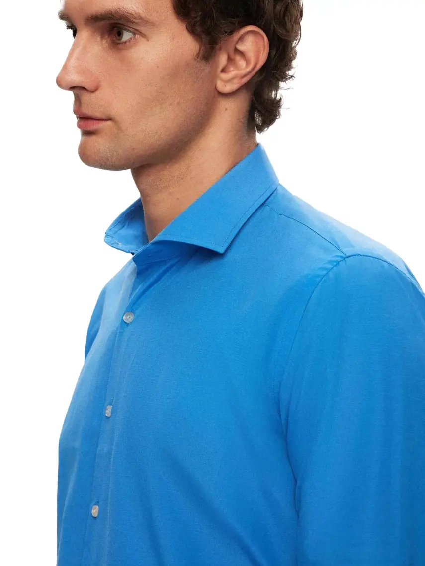 Slim Fit Mavi Italyan Yaka Dar Kesim Klasik Kravatlık Uzun Kollu Kolay Ütülenebilir Nefes 2HF02ORT4185