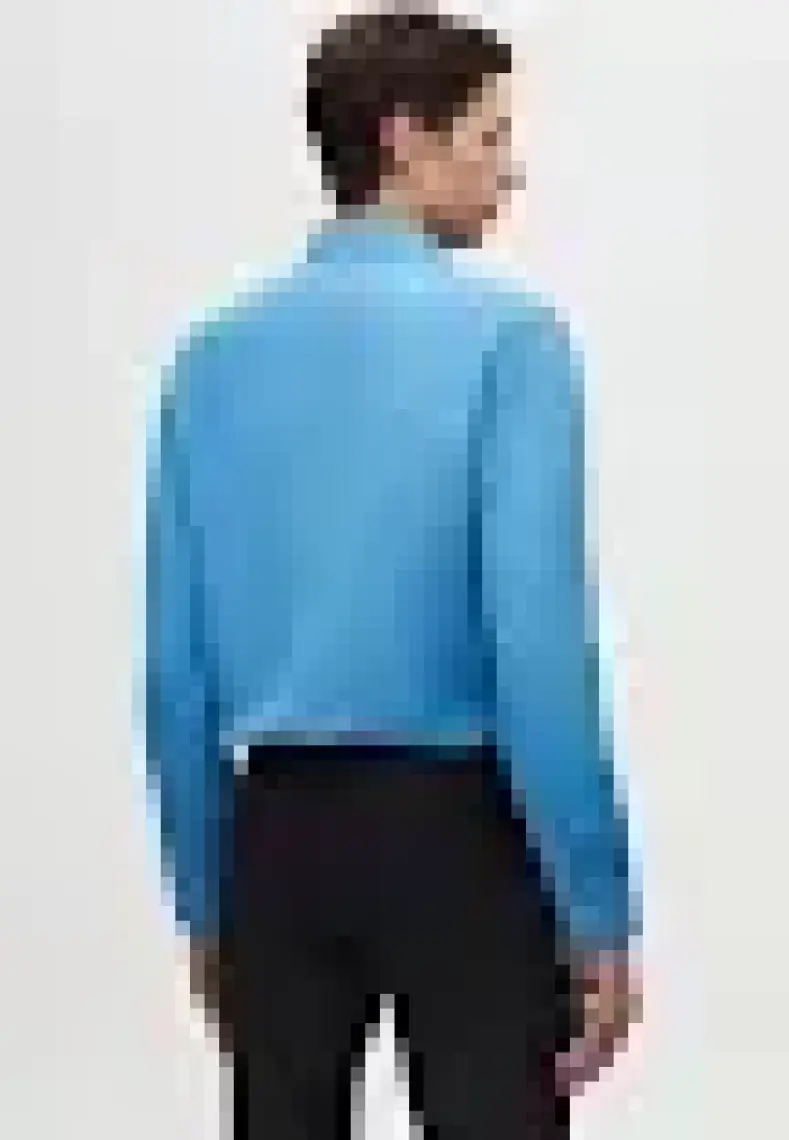 Slim Fit Mavi Italyan Yaka Dar Kesim Klasik Kravatlık Uzun Kollu Kolay Ütülenebilir Nefes 2HF02ORT4185