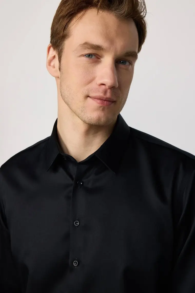 Tudors Slim Fit Non Iron Siyah Erkek Gömlek
