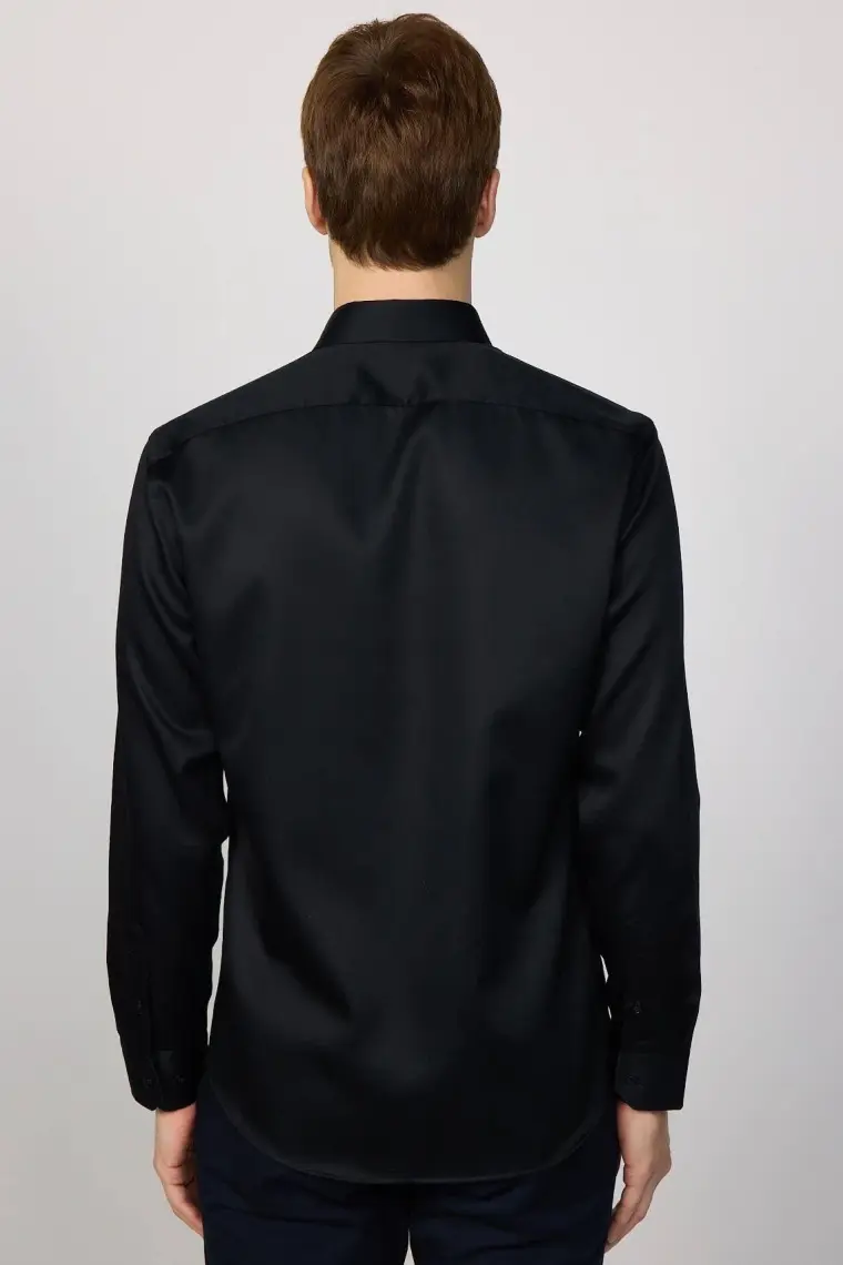 Tudors Slim Fit Non Iron Siyah Erkek Gömlek