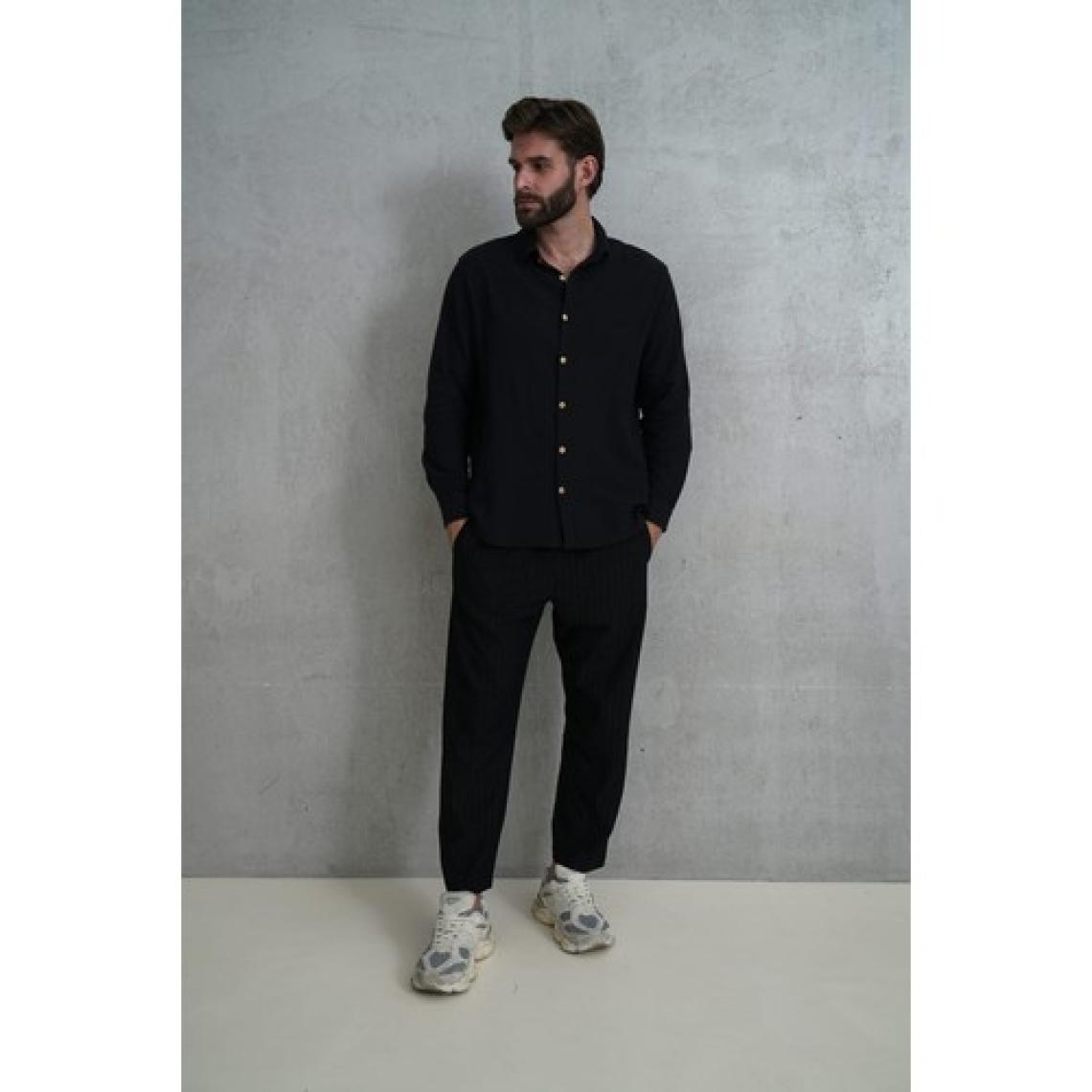 Bohemai Wesley Erkek Oversize Krinkıl Siyah Gömlek
