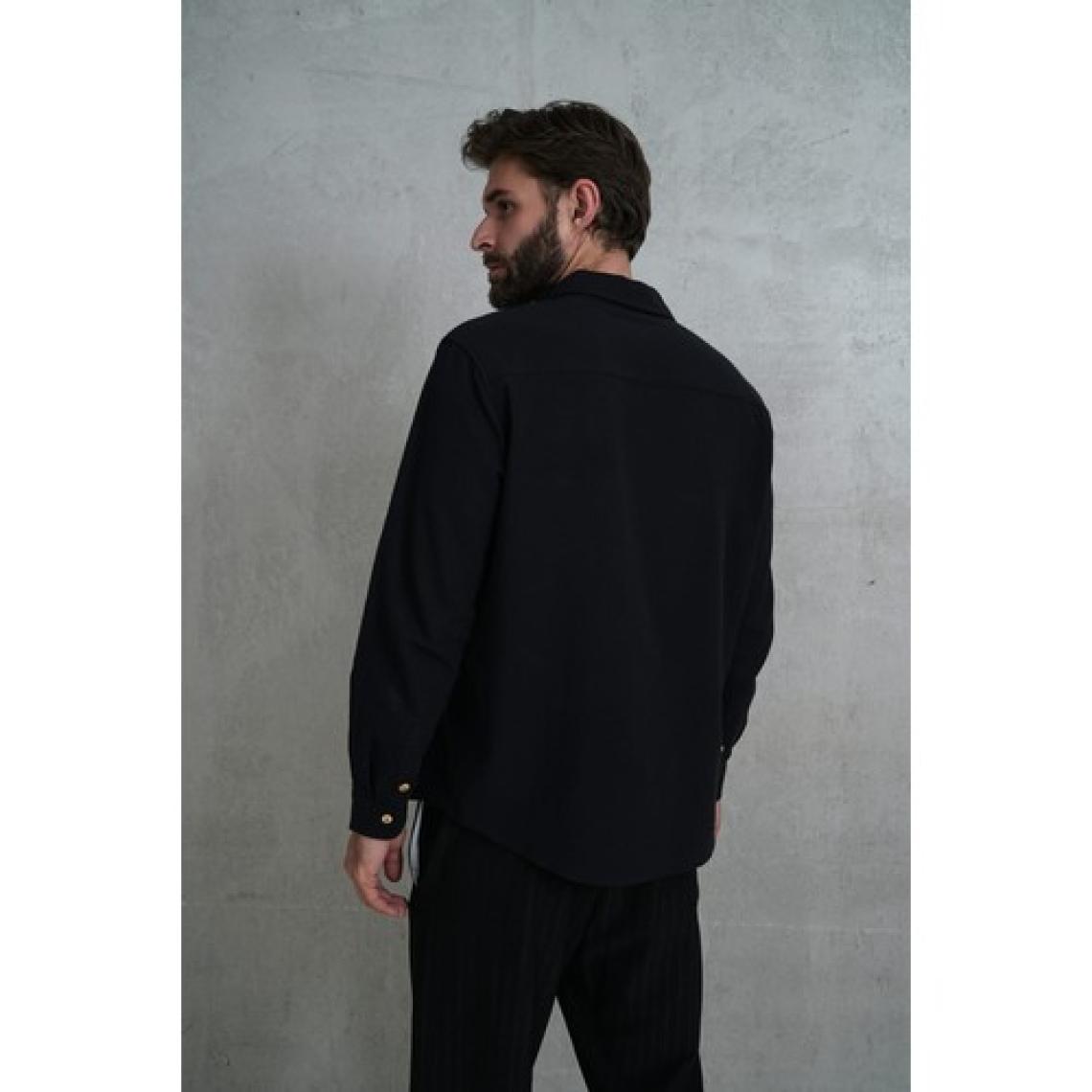 Bohemai Wesley Erkek Oversize Krinkıl Siyah Gömlek