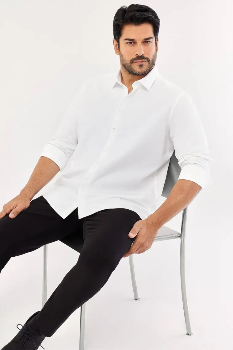 AC&Co / Altınyıldız Classics Erkek Beyaz Ütülemesi Kolay Slim Fit Dar Kesim Klasik Yaka Pamuklu Gömlek