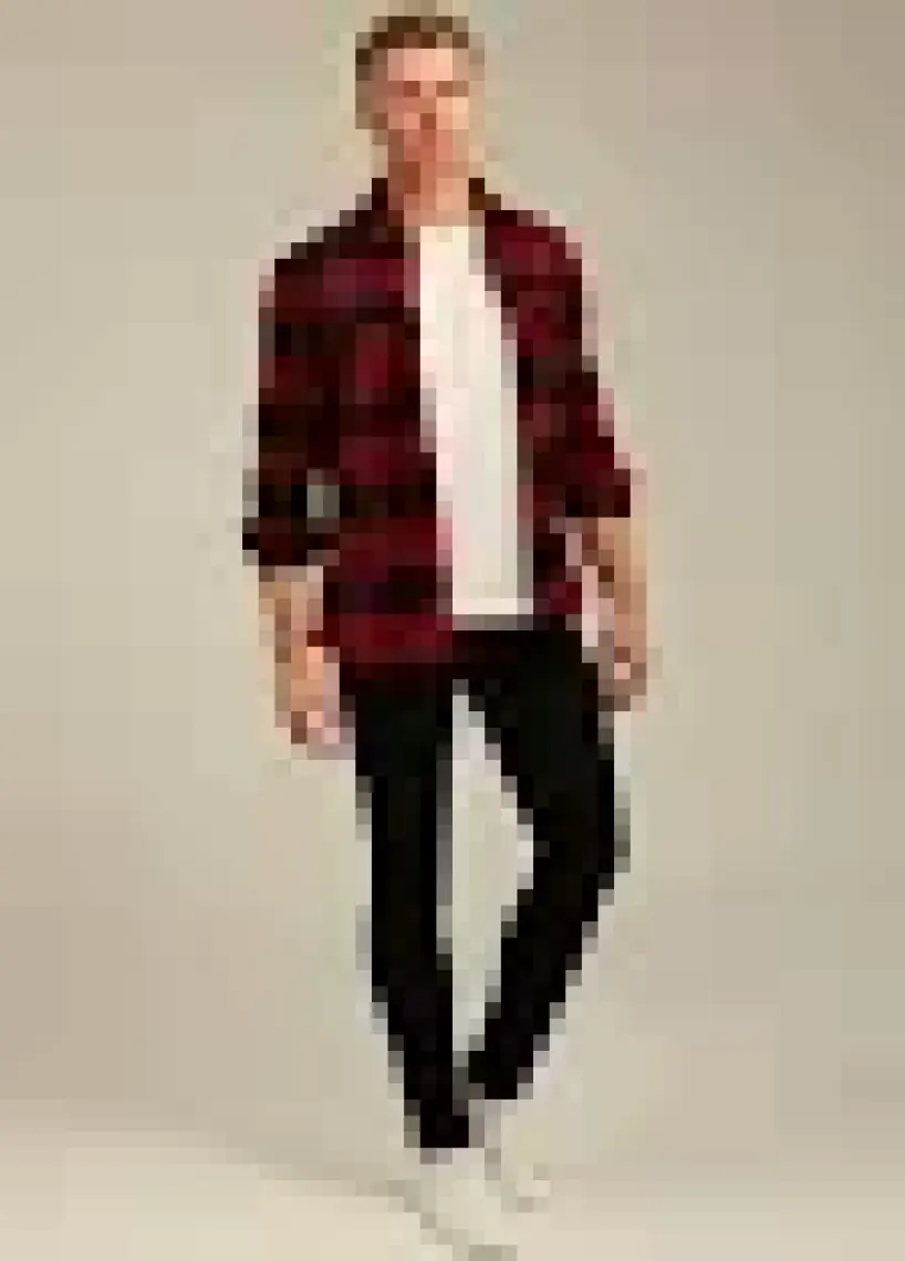 Cool Tarz Kırmızı Erkek Slim Fit Düğmeli Yaka Çift Cepli Oduncu Ekose Gömlek