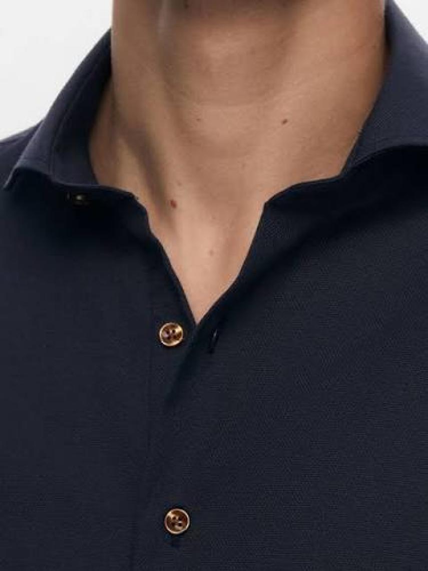 Slim Fit Lacivert Italyan Yaka Armürlü Uzun Kollu Kolay Ütülenebilir Nefes Alan Dört Mevsim 2HF02ORT3185