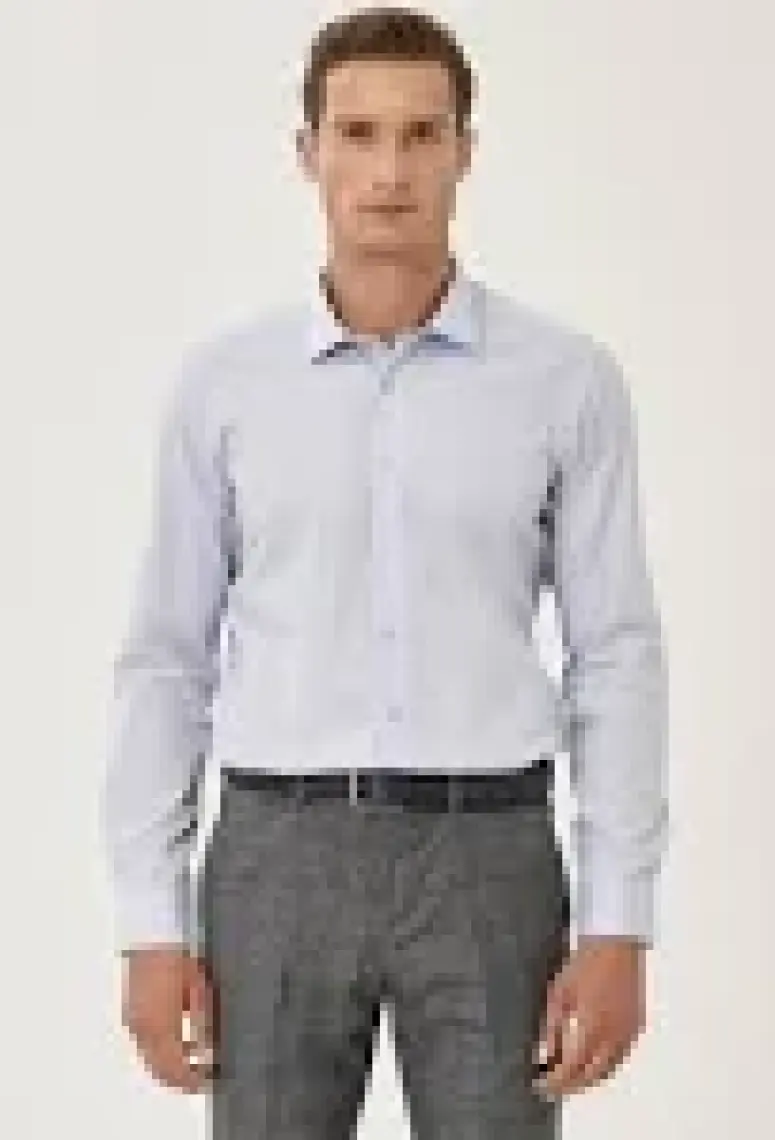 AC&Co / Altınyıldız Classics Erkek Açık Mavi Ütülemesi Kolay Slim Fit Dar Kesim Klasik Yaka Pamuklu Gömlek