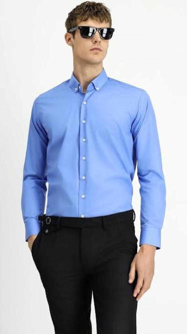 Uzun Kol Slim Fit Dar Kesim Non Iron Ütü Gerektirmeyen Pamuklu Gömlek