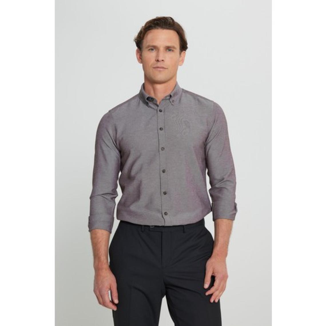 Altınyıldız Classics Erkek Kahverengi Düğmeli Yaka Kolay Ütülenebilir Pamuklu Slim Fit Dar Kesim Oxford Gömlek