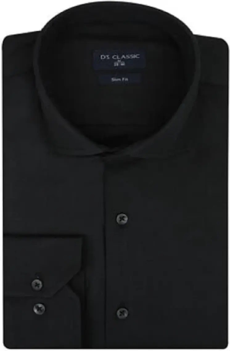 Slim Fit Siyah Italyan Yaka Armürlü Uzun Kollu Kolay Ütülenebilir Nefes Alan Dört Mevsim Gö 2HF02ORT3185