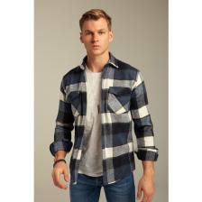 Cool Tarz Mavi Erkek Slim Fit Düğmeli Yaka Çift Cepli Oduncu Ekose Gömlek