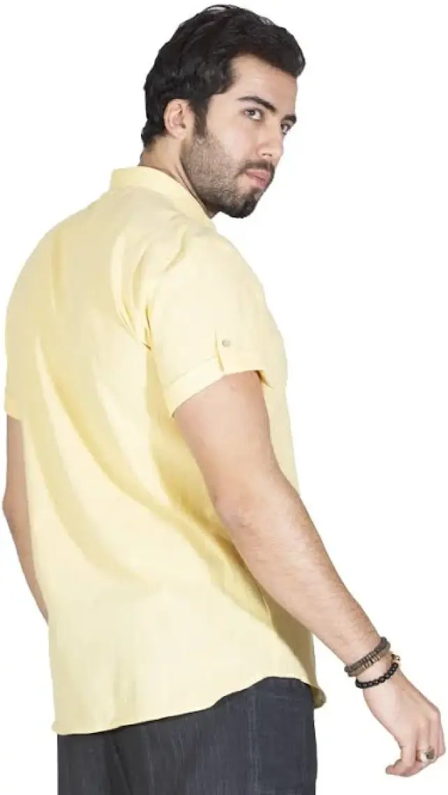 Eliş Şile Bezi Kısa Kol Şile Bezi Bodrum Erkek Gömlek Sarı