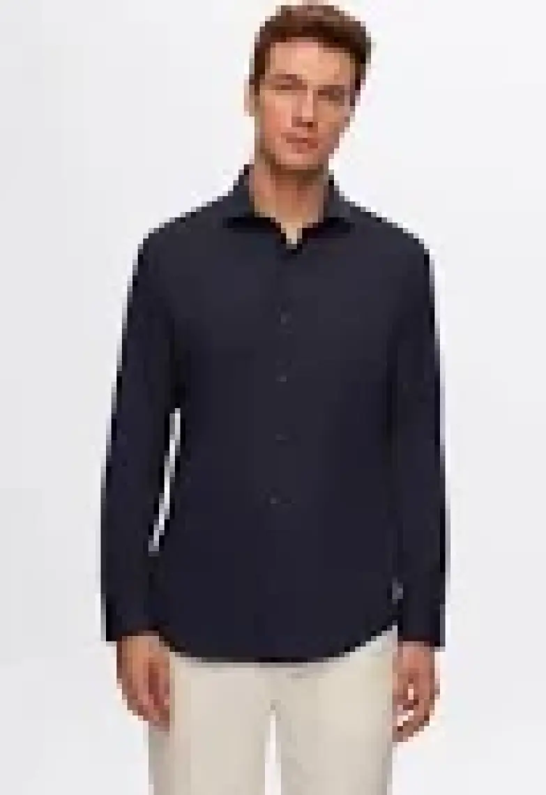 Slim Fit Lacivert Italyan Yaka Armürlü Uzun Kollu Kolay Ütülenebilir Nefes Alan Dört Mevsim 2HF02ORT3185