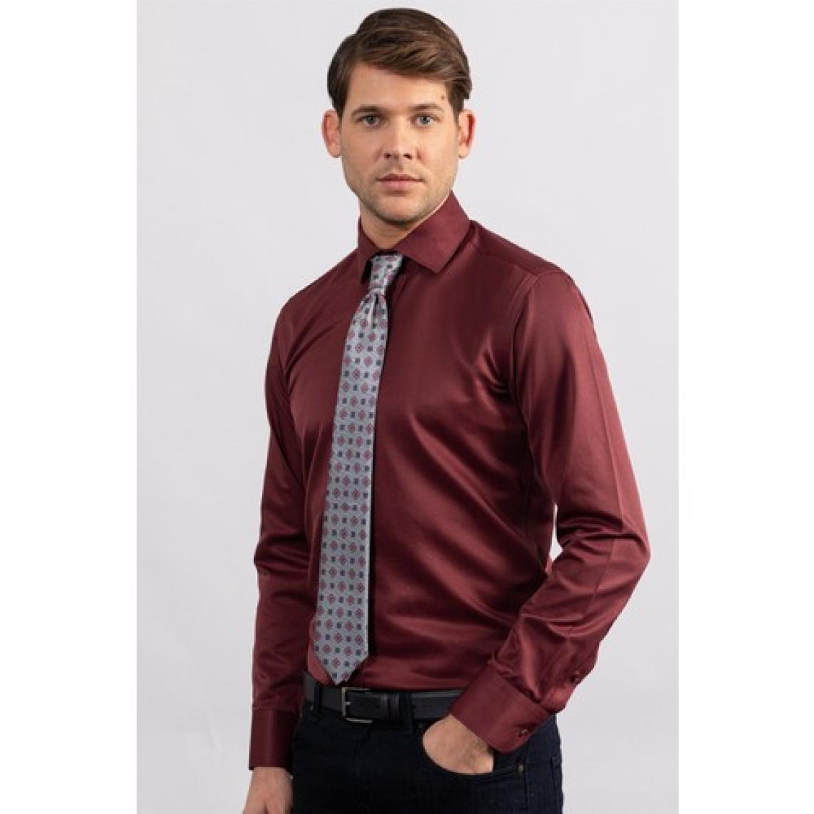 Tudors Modern Slim Fit Düz Saten Erkek Gömlek