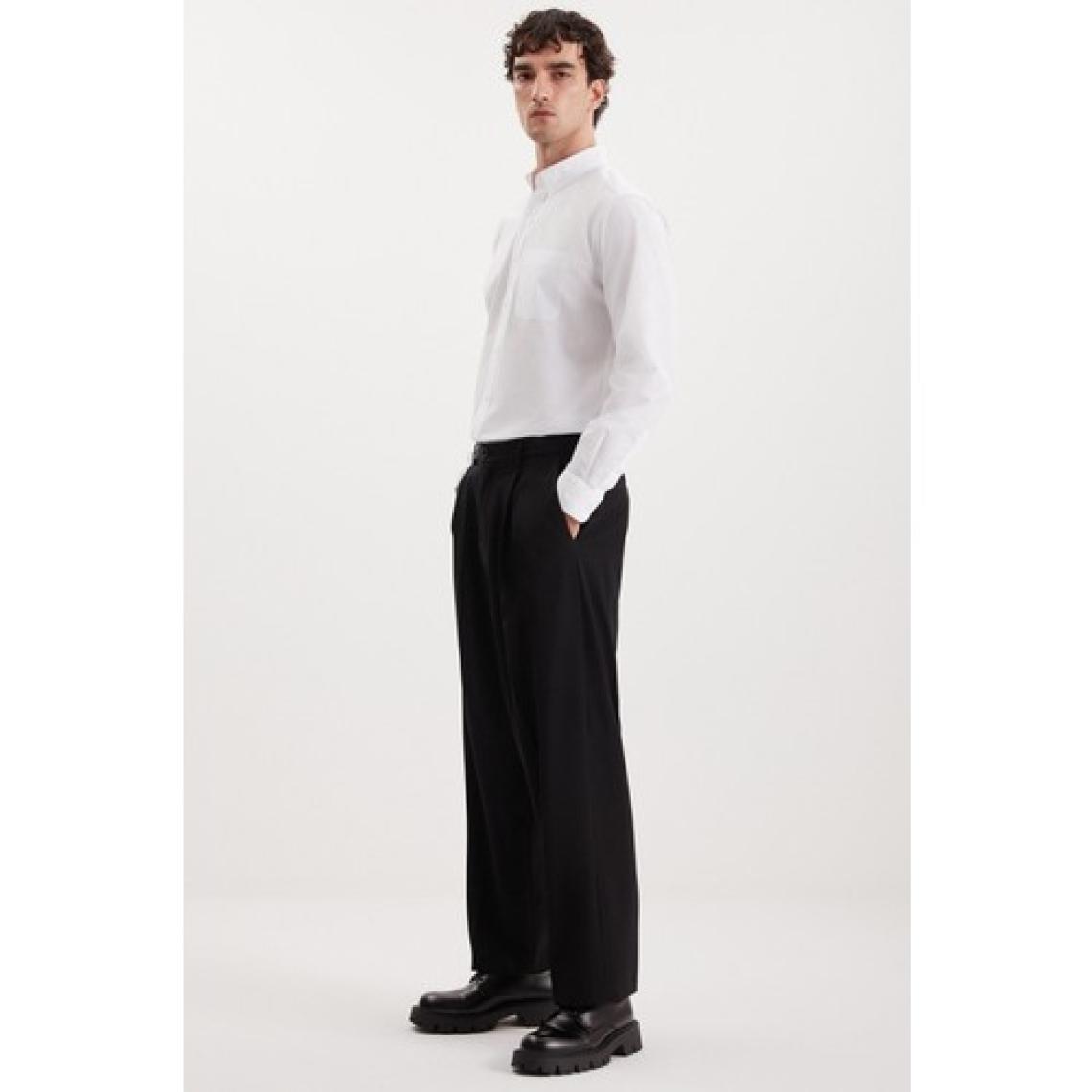 Grimelange Peres Erkek Dokuma  Pamuk Kalın Dokulu Cepli Slim Fit Beyaz Gömlek