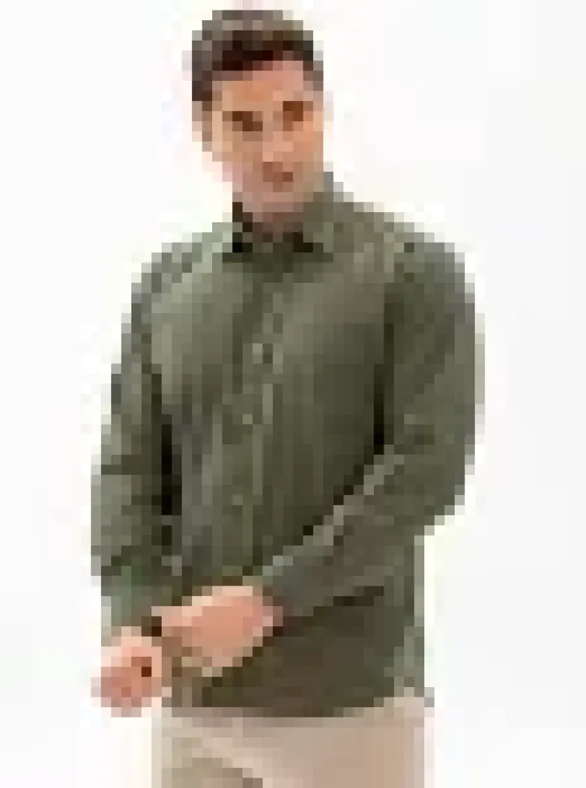 Eliş Şile Bezi Uzun Kol Şile Bezi Tek Cepli Erkek Gömlek Haki