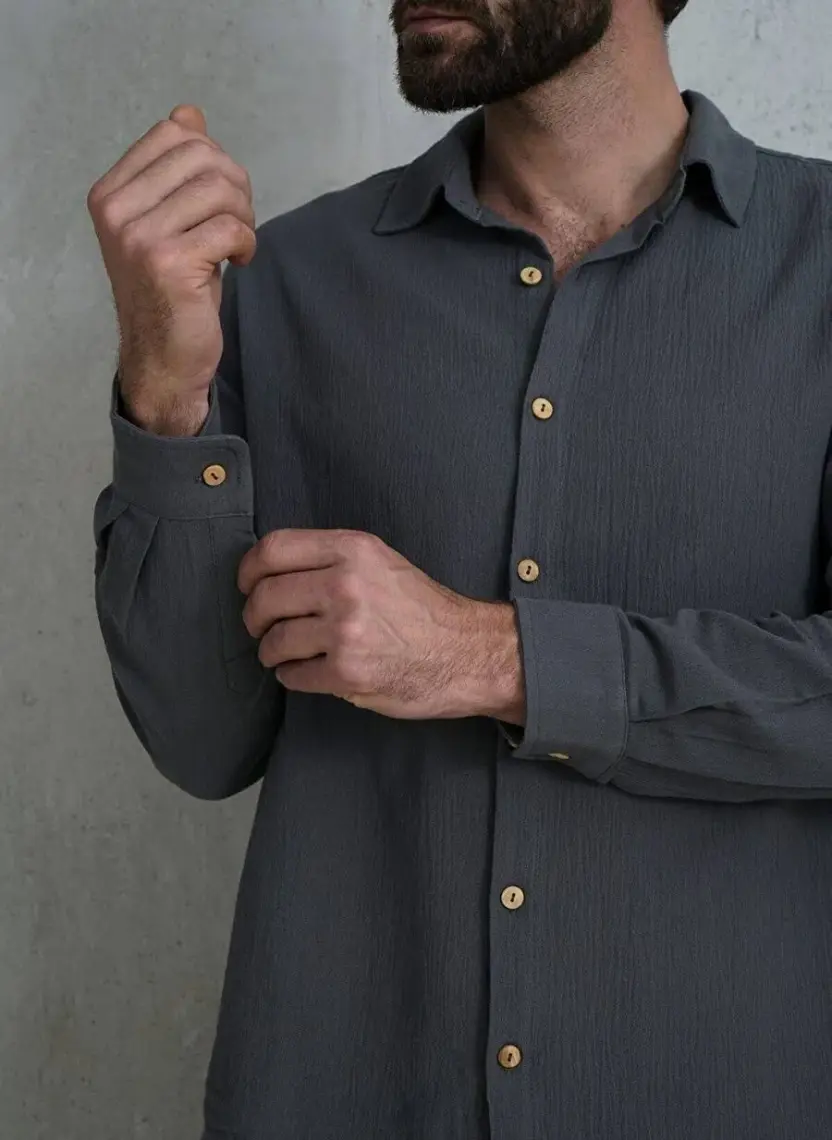 Bohemai Wesley Erkek Oversize Krinkıl Antrasit Gömlek