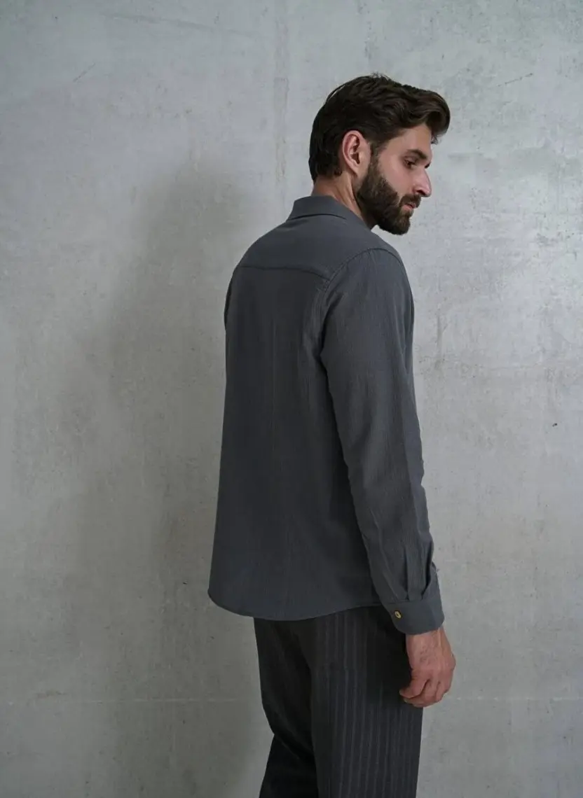 Bohemai Wesley Erkek Oversize Krinkıl Antrasit Gömlek