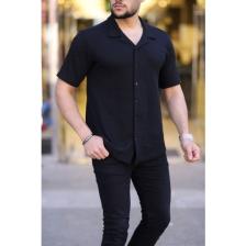 Trendseninle Erkek Siyah Örme Kısa Kollu Gömlek