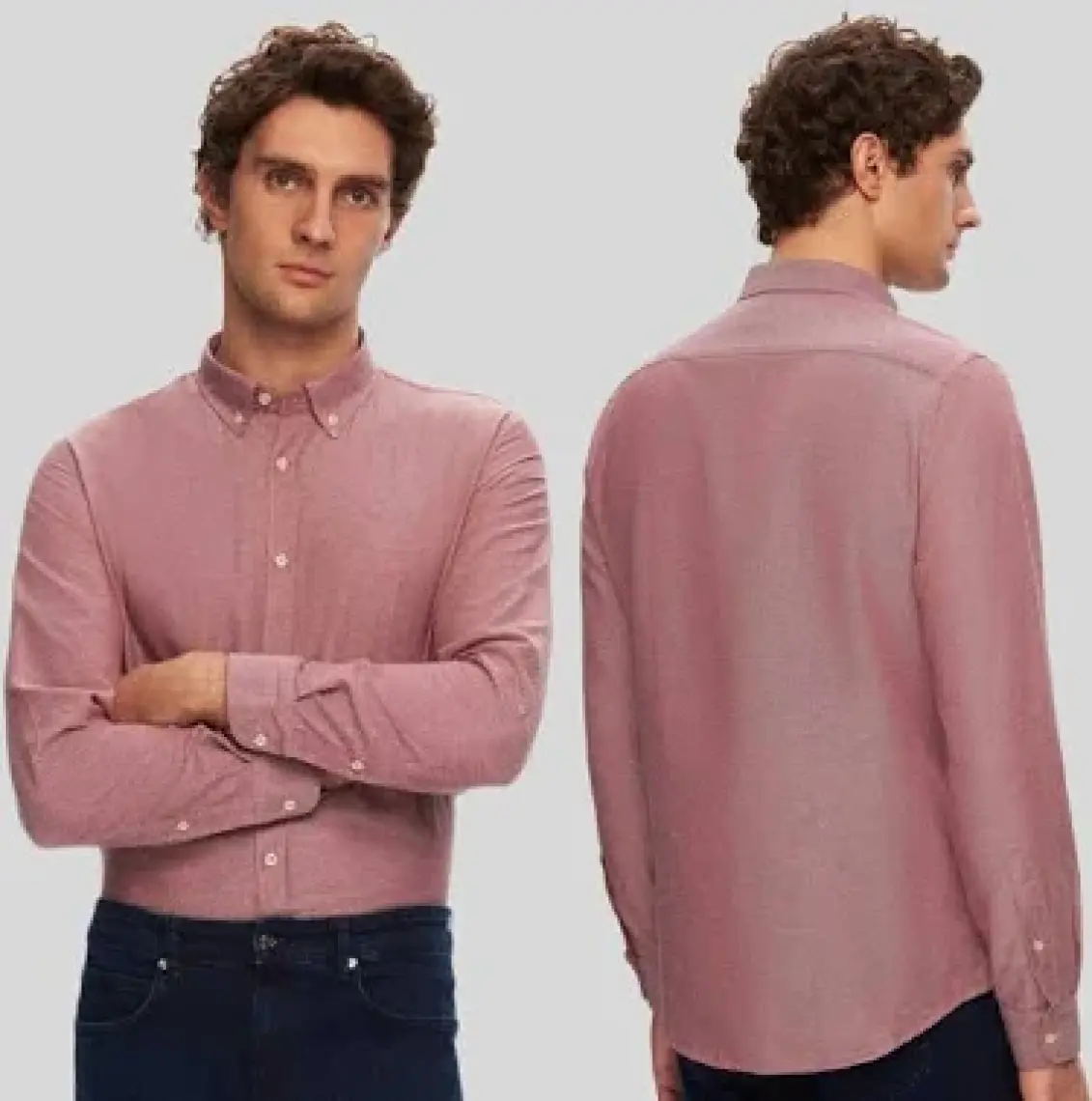 Slim Fit Bordo Armürlü Düğmeli Yaka Pamuklu Gömlek 5HC02ORT07265