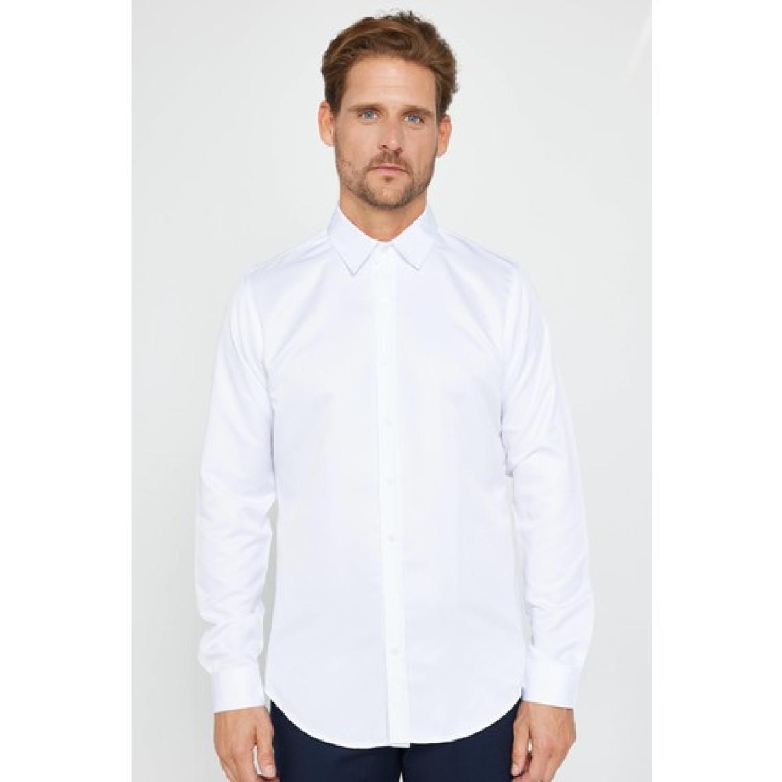 Slim Fit Uzun Kollu Kolay Ütü Teri Emen Nefes Alan Doku Kravatlık Dört Mevsim Beyaz Erkek Gömlek