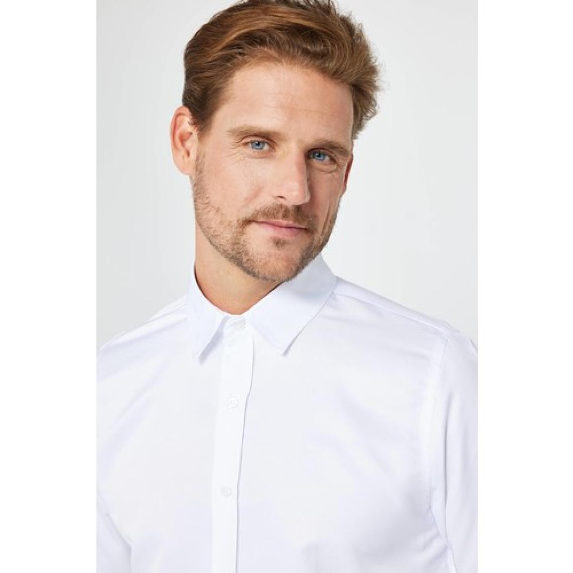 Slim Fit Uzun Kollu Kolay Ütü Teri Emen Nefes Alan Doku Kravatlık Dört Mevsim Beyaz Erkek Gömlek