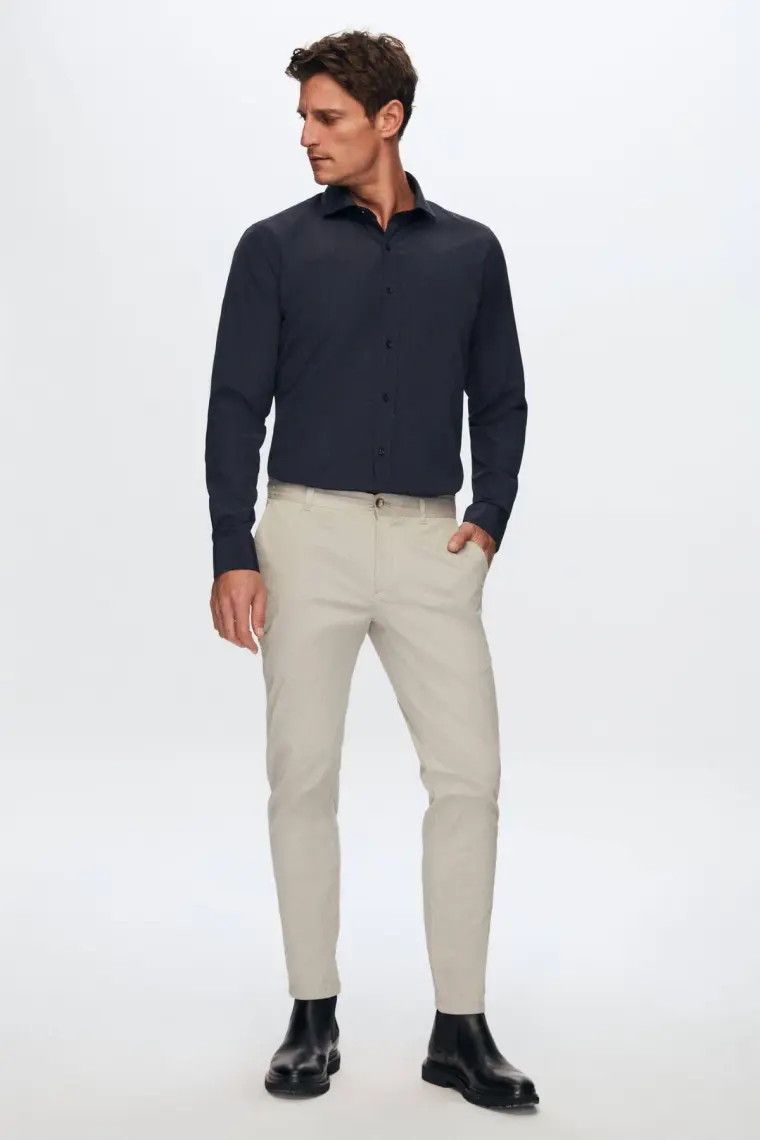 Slim Fit Lacivert Italyan Yaka Dar Kesim Klasik Kravatlık Uzun Kollu Kolay Ütülenebilir Ne 2HF02ORT4185