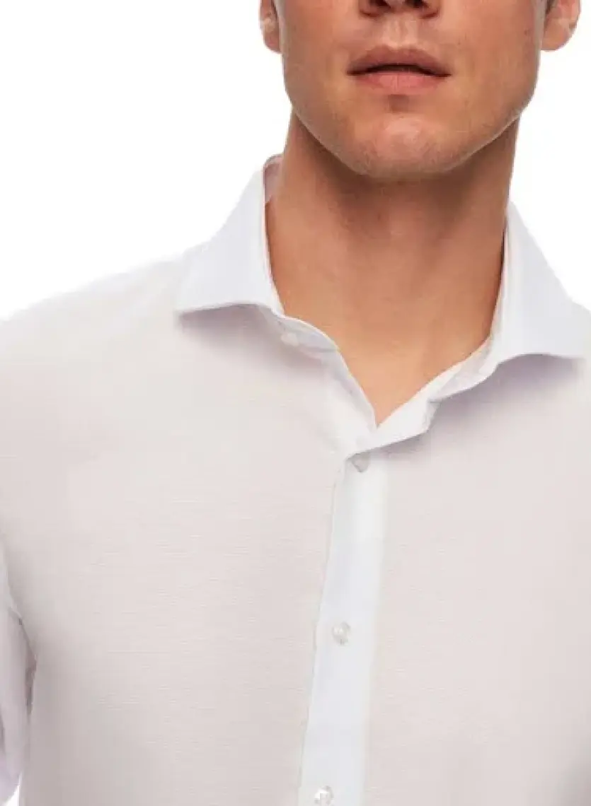 Slim Fit Beyaz Italyan Yaka Armürlü Uzun Kollu Kolay Ütülenebilir Nefes Alan Dört Mevsim Gö 2HF02ORT3185