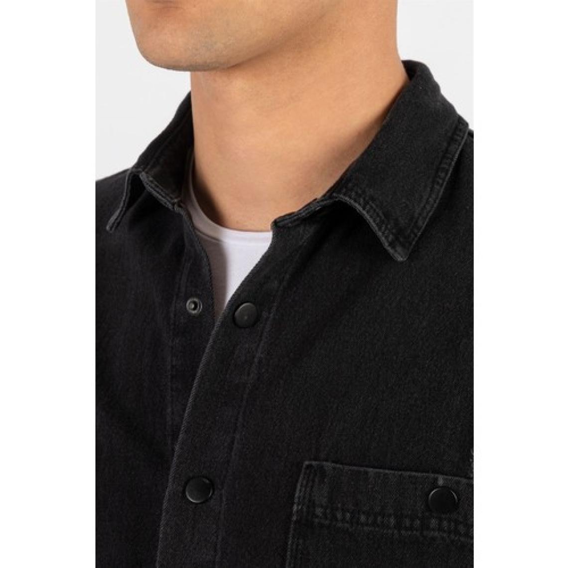 Tudors Relax Fit Rahat Kalıp Uzun Kol  Eskitmeli Siyah Denim Erkek Gömlek