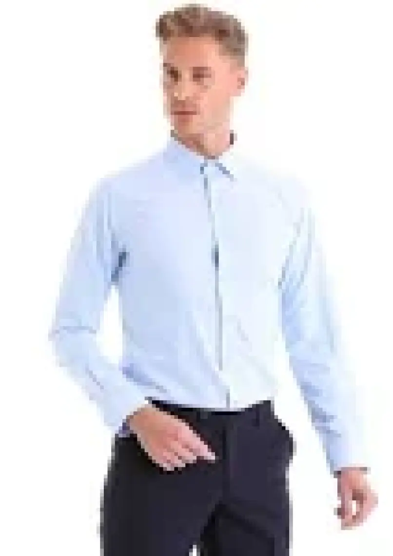 Hatemoğlu Erkek Mavi Slim Fit Pamuklu Uzun Kollu Gömlek
