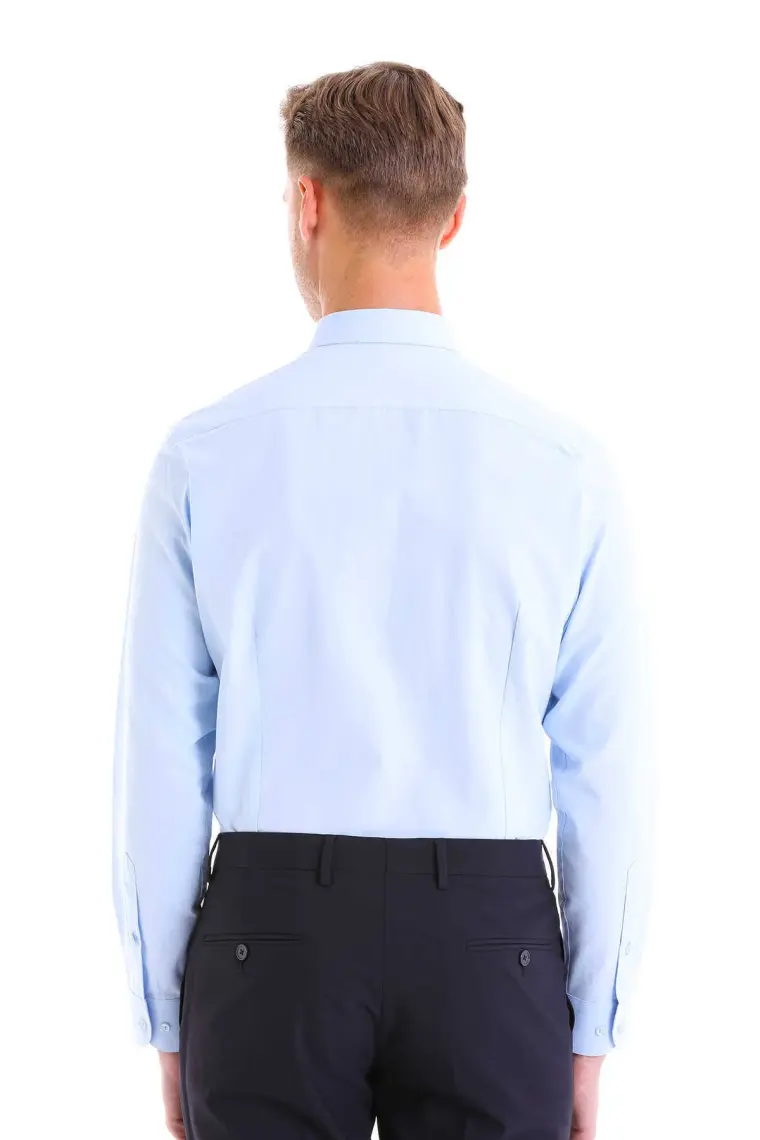 Hatemoğlu Erkek Mavi Slim Fit Pamuklu Uzun Kollu Gömlek