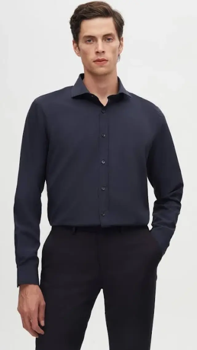 Slim Fit Lacivert Italyan Yaka Dar Kesim Klasik Kravatlık Uzun Kollu Kolay Ütülenebilir Ne 2HF02ORT4185
