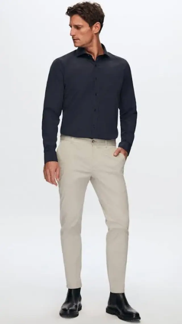 Slim Fit Lacivert Italyan Yaka Dar Kesim Klasik Kravatlık Uzun Kollu Kolay Ütülenebilir Ne 2HF02ORT4185
