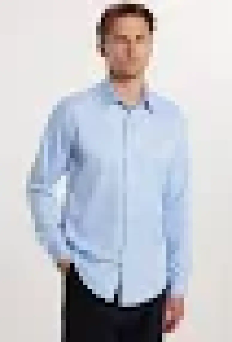 Slim Fit Uzun Kollu Kolay Ütü Teri Emen Nefes Alan Doku Kravatlık Dört Mevsim Mavi Erkek Gömlek